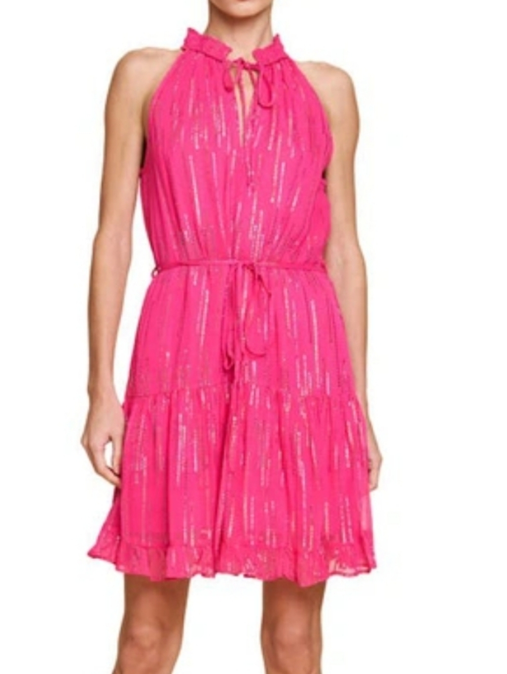 CIEBON REVOLVE metallic Glitter Fuchsia Halter Tie-Waist dress Wedding Queen Y2K